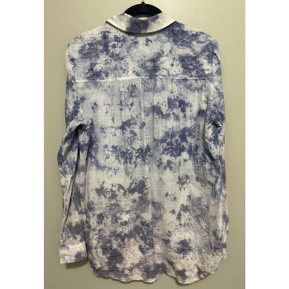 Pilcro Anthropologie The Cate Tie Dye Embroidered Button Down Blouse Size Small - Picture 7 of 11